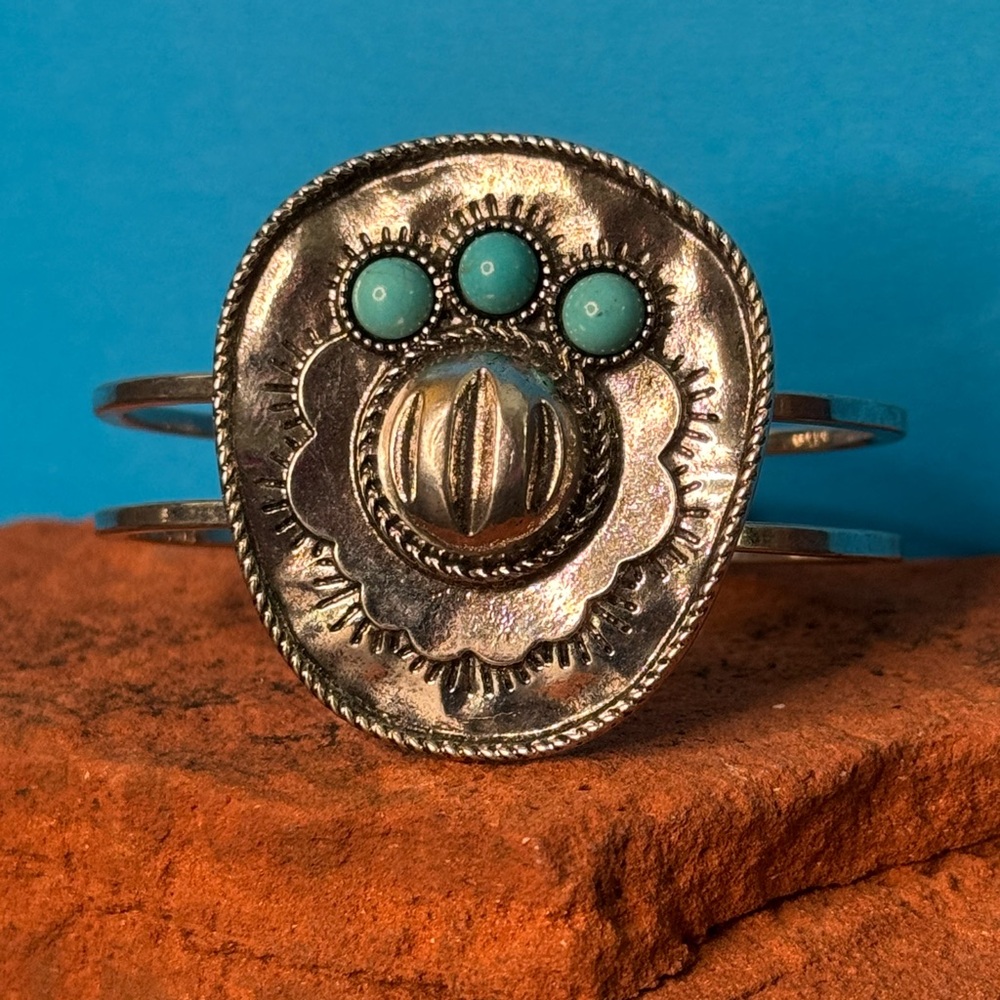 New Silver Cuff Bracelet with Turquoise cowboy hat